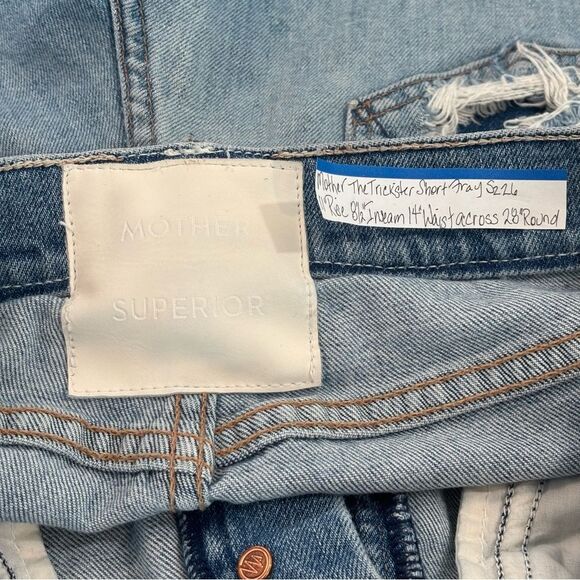 Mother The Trickster Fray Hem Biker Denim Shorts in Slay It With Flowers 26 - Picture 11 of 11